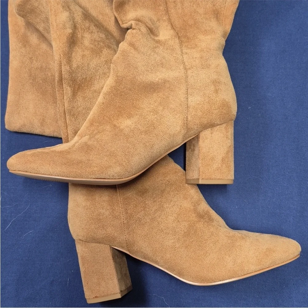 Putu Boots Block Heel Over the Knee Faux Suede Tall Tan Light Brown Size 8.5 - Picture 8 of 11